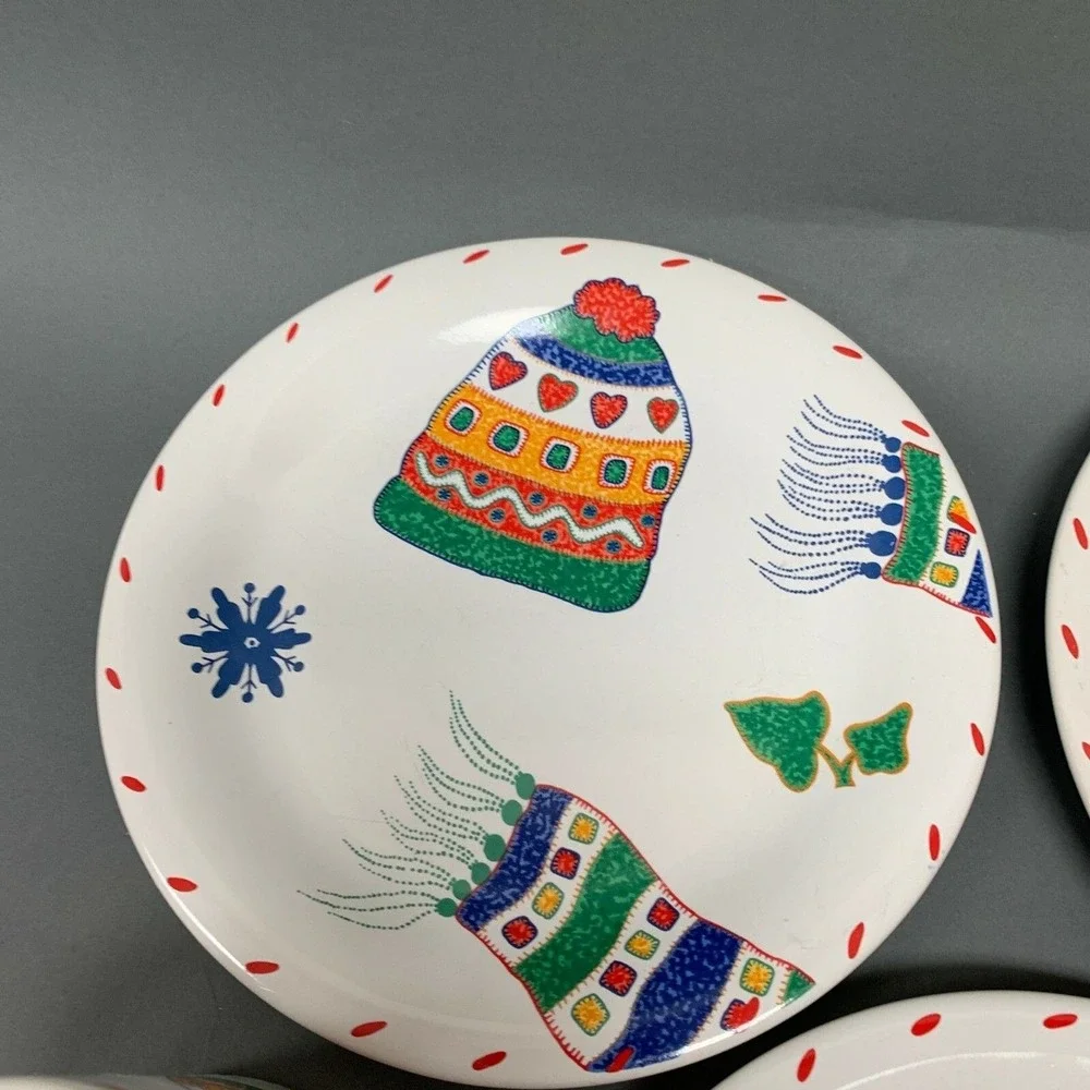 Crate & Barrel‎ Christmas Salad Plates Mugs Designed By Julia Bullmore VGUC
